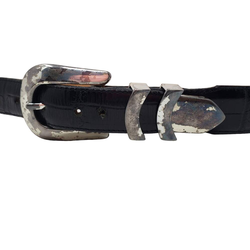 Vintage Brighton Gator Belt Black Silver Reptile Ladies Leather Classic - 39